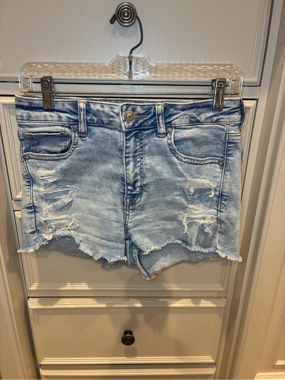 American Eagle Outfitters Light Blue Distressed Denim Shorts
